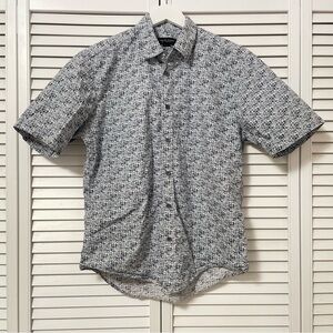 100% Cotton Pronto Uomo Button Up Short Sleeve Blue White Pattern Summer Beach